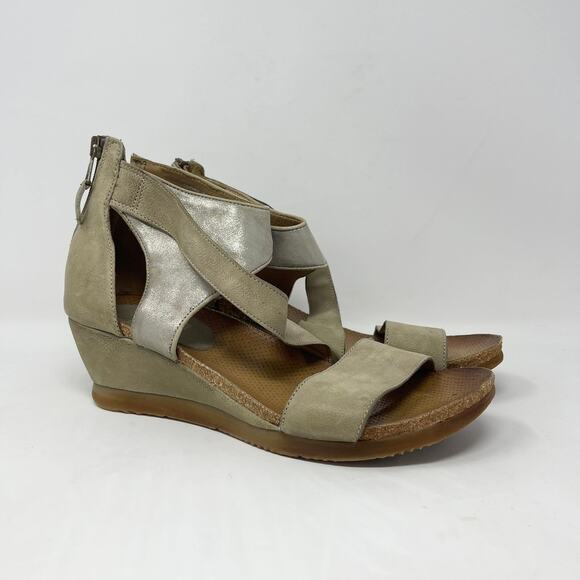 Miz Mooz Molly Natural Tan‎ Leather Wedge Sandal Women's 10 Strappy Comfort - Picture 1 of 9